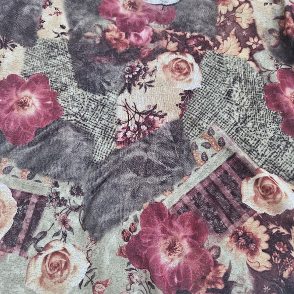 Vintage 90s y2k Blouse Hippie Top Flower Print Suede Tue Strings Bell Sleeve 90s - Picture 3 of 10